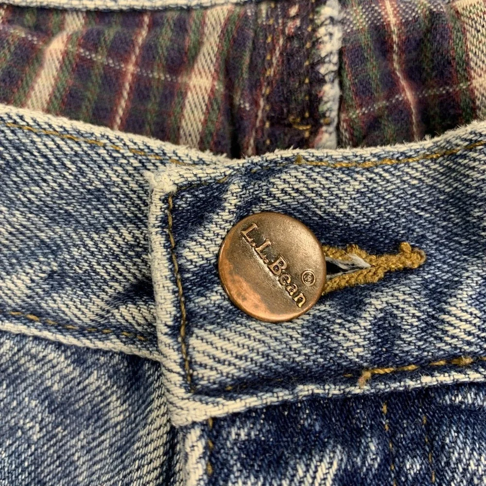 VTG LL Bean Double L Jeans Men 36x31 Plaid Flannel Lined Natural Fit Denim‎ Work